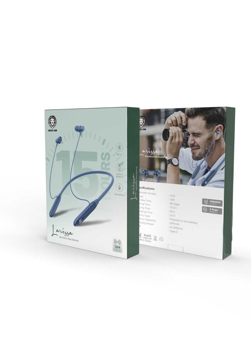 GREEN LION - Larissa Wireless Neckband Headphones/Bluetooth Version: 5.0/Playing Time: 15Hours - Blue - Image 1