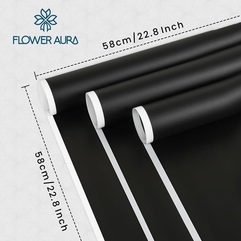 FlowerAura Designer Waterproof Black With White Border Korean Wrapping Paper For Flower Bouquet Wrapping Paper, Gift Wrapping Paper, DIY Handmade Paper, Artistic & Florist Creation Paper (Set of 20) - Image 3