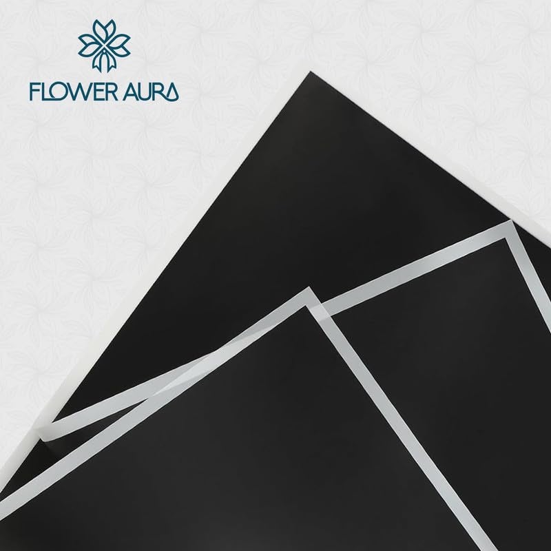 FlowerAura Designer Waterproof Black With White Border Korean Wrapping Paper For Flower Bouquet Wrapping Paper, Gift Wrapping Paper, DIY Handmade Paper, Artistic & Florist Creation Paper (Set of 20) - Image 4