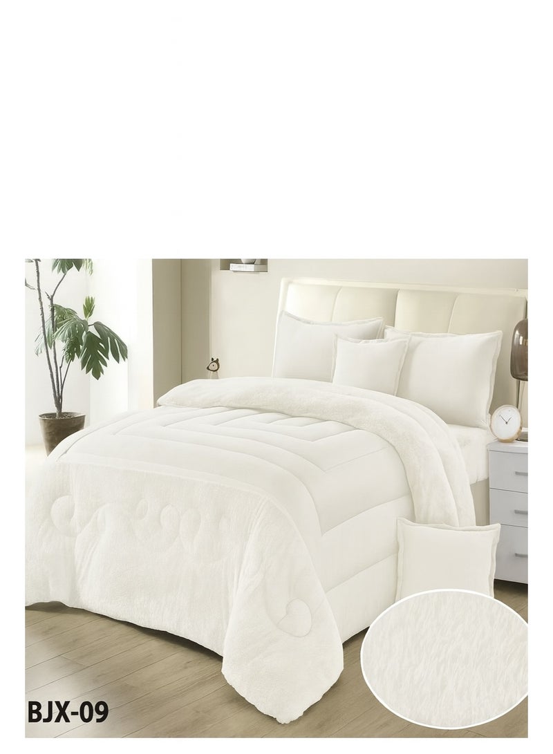 مون مفرش شتوي نفرين نظام وجهين مخمل وفرو طقم مفارش 6 قطع لحاف وشرشف مطاطي و2 أكياس مخدة و2 أغطية وسائد ديكورية يناسب سرير 200x200 سم - Image 2