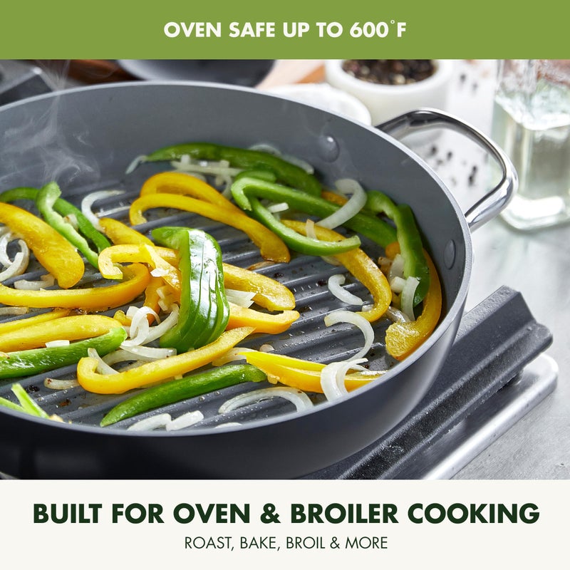 Greenpan بان غرين بان فالنسيا برو غير لاصق سيراميك صحي 11 بوصة، خالي من PFAS، مناسب للحرارة، آمن في غسالة الصحون، آمن في الفرن، رمادي - Image 5