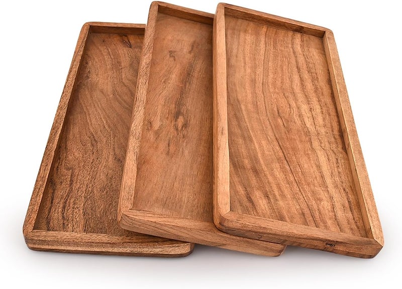 MAHASU Platter Acacia Wood Serving Platters Set of 3 Cake Appetizer Plates Kitchen Charcuterie Platter for Food Set of 3 12 X 6 X 075 - Image 1
