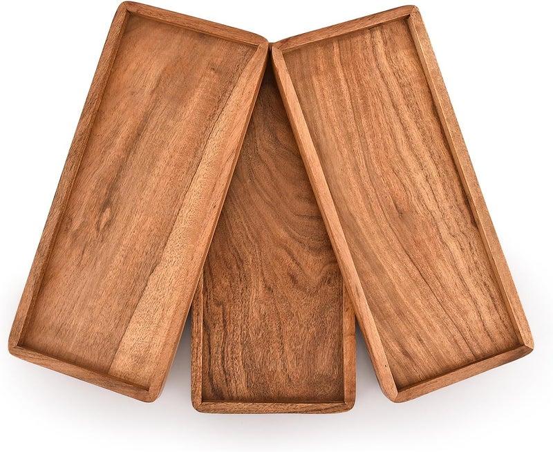 MAHASU Platter Acacia Wood Serving Platters Set of 3 Cake Appetizer Plates Kitchen Charcuterie Platter for Food Set of 3 12 X 6 X 075 - Image 2