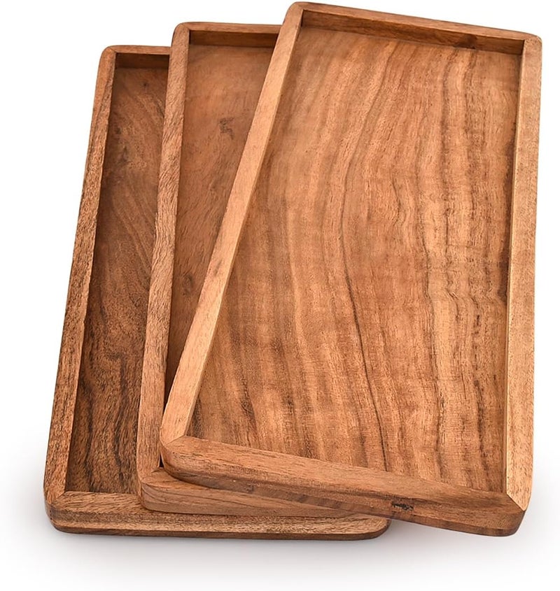 MAHASU Platter Acacia Wood Serving Platters Set of 3 Cake Appetizer Plates Kitchen Charcuterie Platter for Food Set of 3 12 X 6 X 075 - Image 3