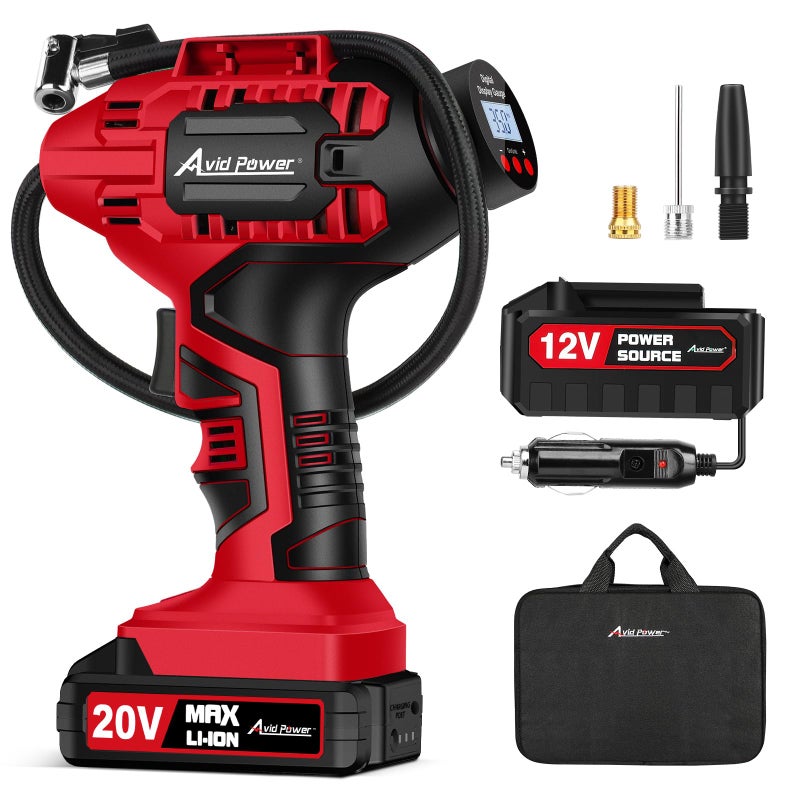 AVID POWER Tire Inflator Portable Air Compressor 20V Cordless Car Tire Pump Rechargeable Battery Powered Air Compressor w12V DC Adapter Digital Pressure Gauge - Image 3
