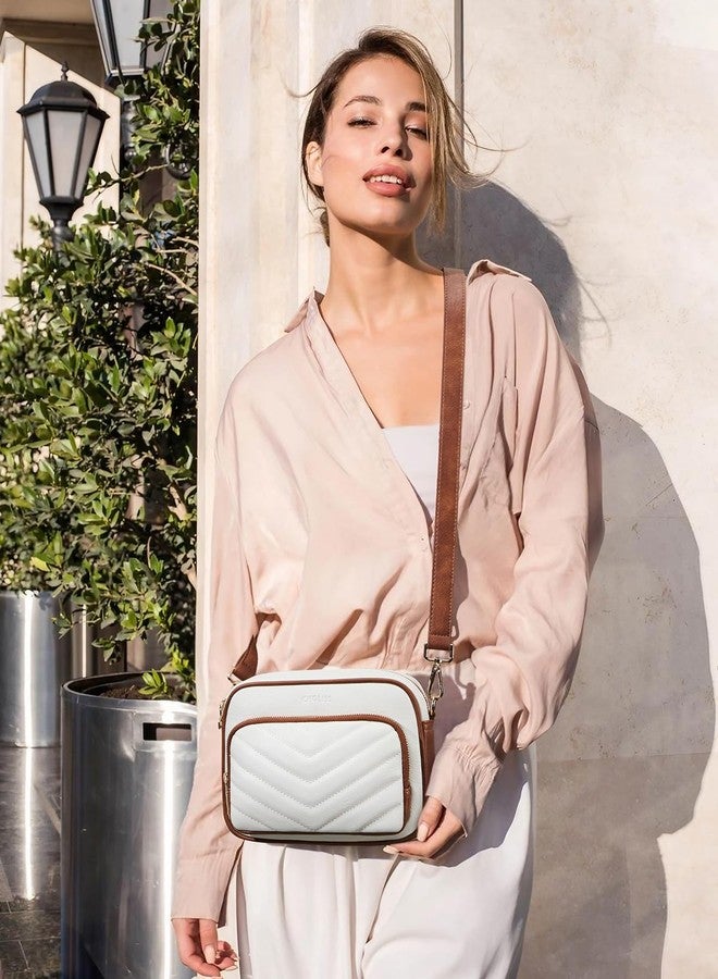 CHOLISS Quilted Crossbody Bags for Women RFID Vegan Leather Travel Purse Small Shoulder Handbags with Built in Wallet, Beige - Image 2