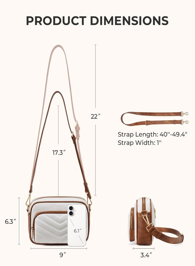 CHOLISS Quilted Crossbody Bags for Women RFID Vegan Leather Travel Purse Small Shoulder Handbags with Built in Wallet, Beige - Image 5