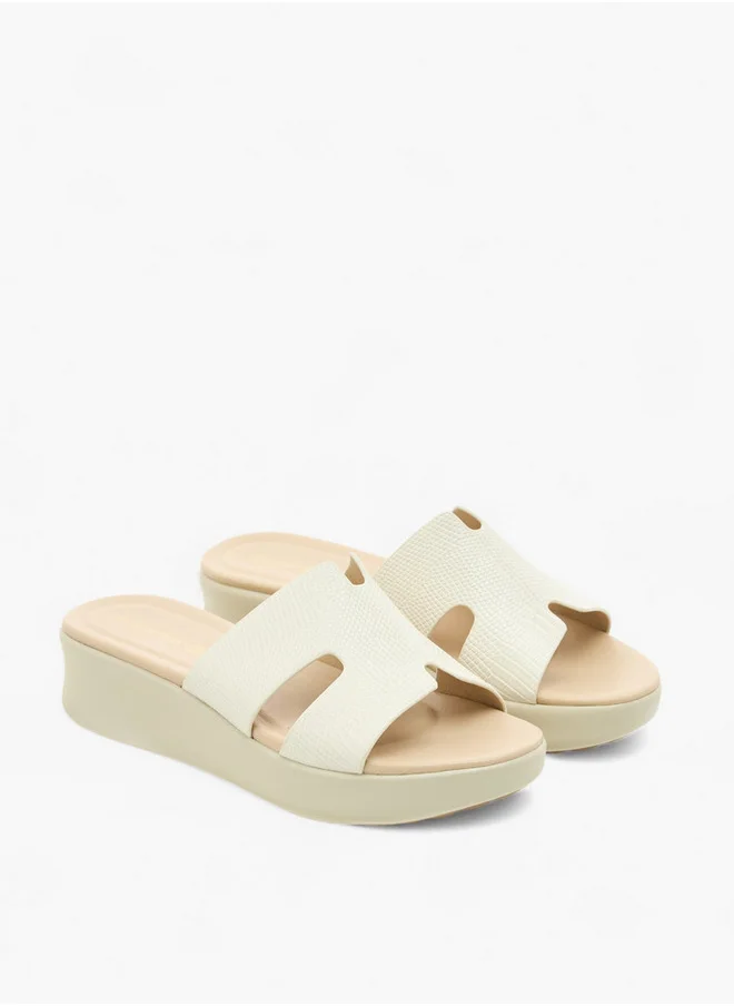 Paprika Textured Slip-On Sandals with Wedge Heels