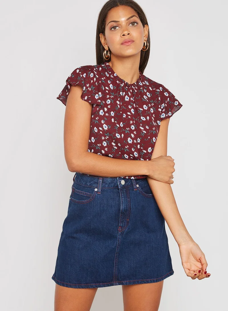FOREVER 21 Floral Print Ruffle Sleeve Top