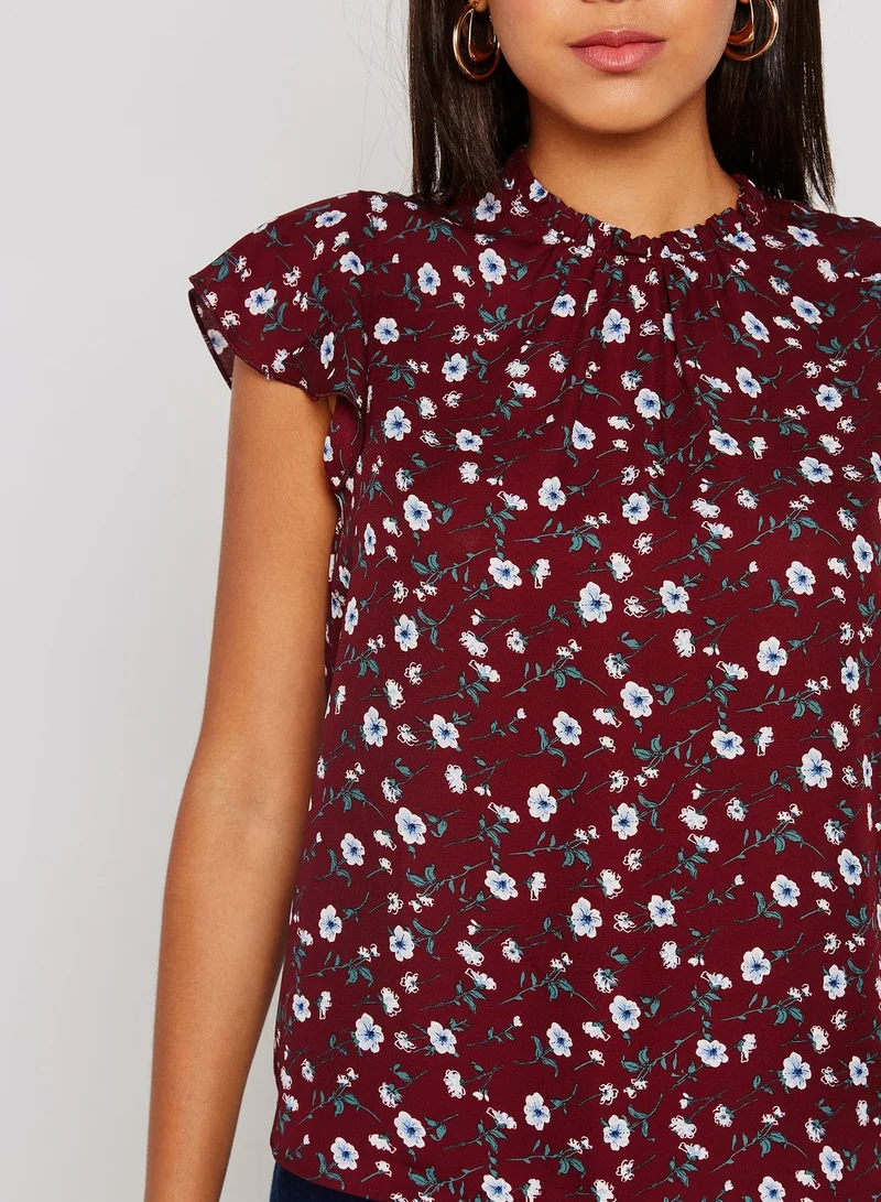 FOREVER 21 Floral Print Ruffle Sleeve Top