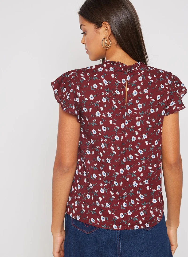 FOREVER 21 Floral Print Ruffle Sleeve Top