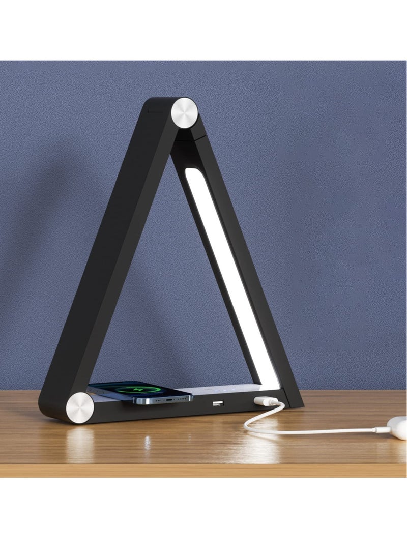 Excefore مصباح طاولة لاسلكي LED متعدد الوظائف، ضوء ليلي قابل للطي مع شاحن لاسلكي سريع 10 واط، مصباح طاولة يحافظ على العين مع تحكم باللمس، مناسب لغرفة المعيشة ومكتب ديكور منزلي إبداعي - Image 1