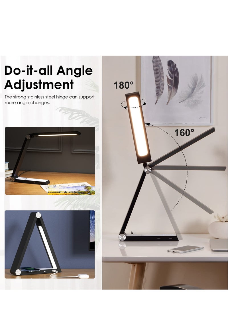 Excefore مصباح طاولة لاسلكي LED متعدد الوظائف، ضوء ليلي قابل للطي مع شاحن لاسلكي سريع 10 واط، مصباح طاولة يحافظ على العين مع تحكم باللمس، مناسب لغرفة المعيشة ومكتب ديكور منزلي إبداعي - Image 4