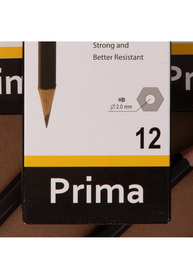 بريما أقلام رصاص HB2 عبوة 12 قلم مع ممحاة | 144 قطعة | جرافيت أسود سلس ونواة 2.0 مم مقاومة للكسر، خشب ليندن، شكل سداسي لراحة الإمساك، مثالية للمدرسة والفن والمكتب - Image 4