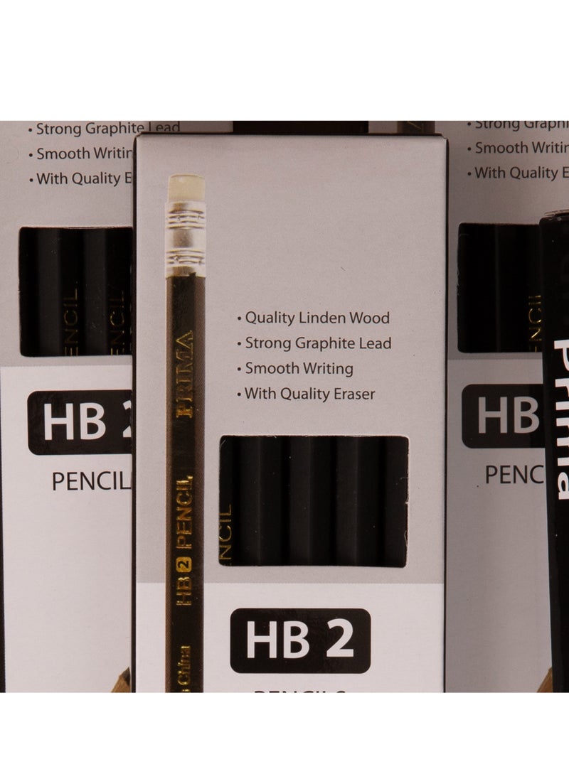 بريما أقلام رصاص HB2 عبوة 12 قلم مع ممحاة | 144 قطعة | جرافيت أسود سلس ونواة 2.0 مم مقاومة للكسر، خشب ليندن، شكل سداسي لراحة الإمساك، مثالية للمدرسة والفن والمكتب - Image 5