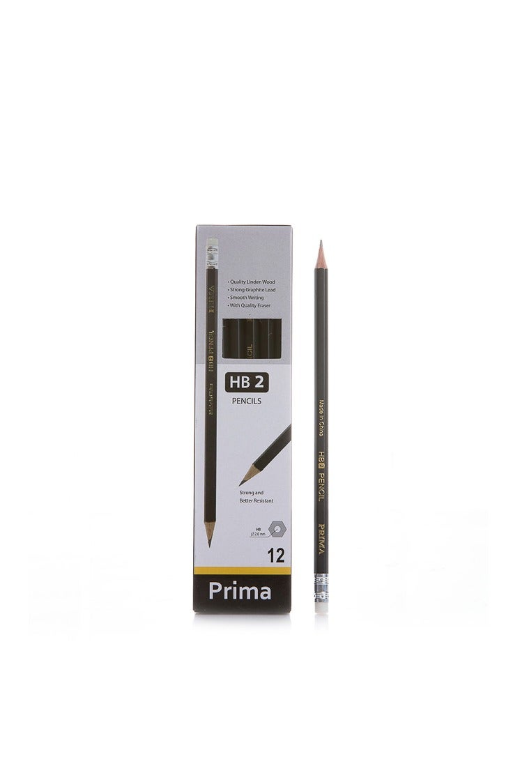 بريما أقلام رصاص HB2 عبوة 12 قلم مع ممحاة | 144 قطعة | جرافيت أسود سلس ونواة 2.0 مم مقاومة للكسر، خشب ليندن، شكل سداسي لراحة الإمساك، مثالية للمدرسة والفن والمكتب - Image 2