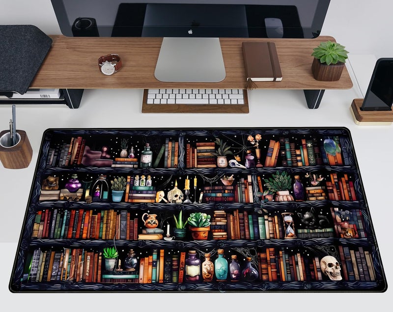 TENG DA QING Desk Mat Forest Library Book Mouse Pad Big Desk Pad XXL Extended Gaming Large Mouse Pad for Desk Rubber Base Mousepad with Stitched Edges, Keyboard Mouse Mat for Work Game Office Home 31.5x15.7 in - Image 5