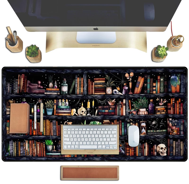 TENG DA QING Desk Mat Forest Library Book Mouse Pad Big Desk Pad XXL Extended Gaming Large Mouse Pad for Desk Rubber Base Mousepad with Stitched Edges, Keyboard Mouse Mat for Work Game Office Home 31.5x15.7 in - Image 4