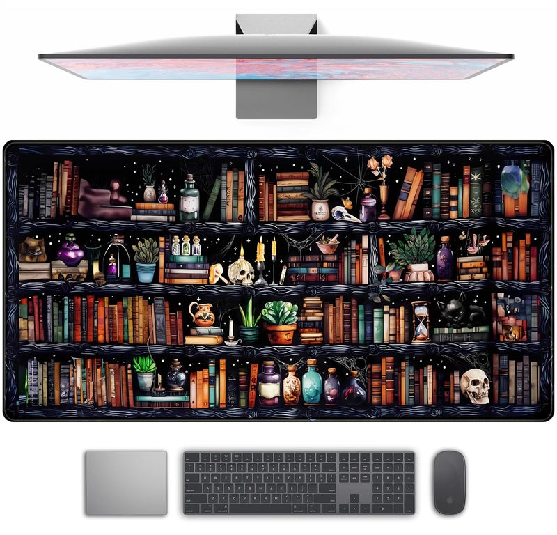 TENG DA QING Desk Mat Forest Library Book Mouse Pad Big Desk Pad XXL Extended Gaming Large Mouse Pad for Desk Rubber Base Mousepad with Stitched Edges, Keyboard Mouse Mat for Work Game Office Home 31.5x15.7 in - Image 1