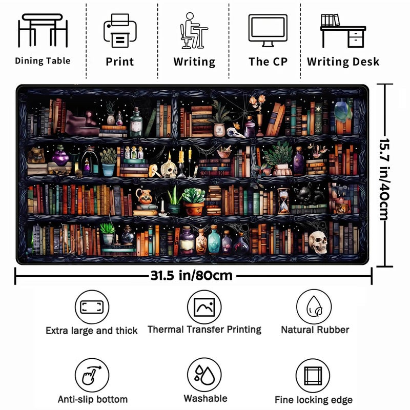 TENG DA QING Desk Mat Forest Library Book Mouse Pad Big Desk Pad XXL Extended Gaming Large Mouse Pad for Desk Rubber Base Mousepad with Stitched Edges, Keyboard Mouse Mat for Work Game Office Home 31.5x15.7 in - Image 2