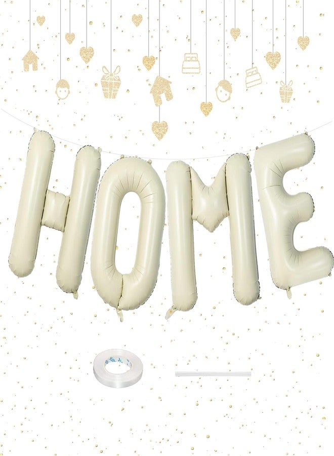 Netnology 40 Inch Beige HOME Balloon Banner for House Warming Decoration Party, Large Cream White Foil Letter Balloons Sign for Housewarming, New Home Party, Homecoming Decor and Welcome Home Decorations - Image 1