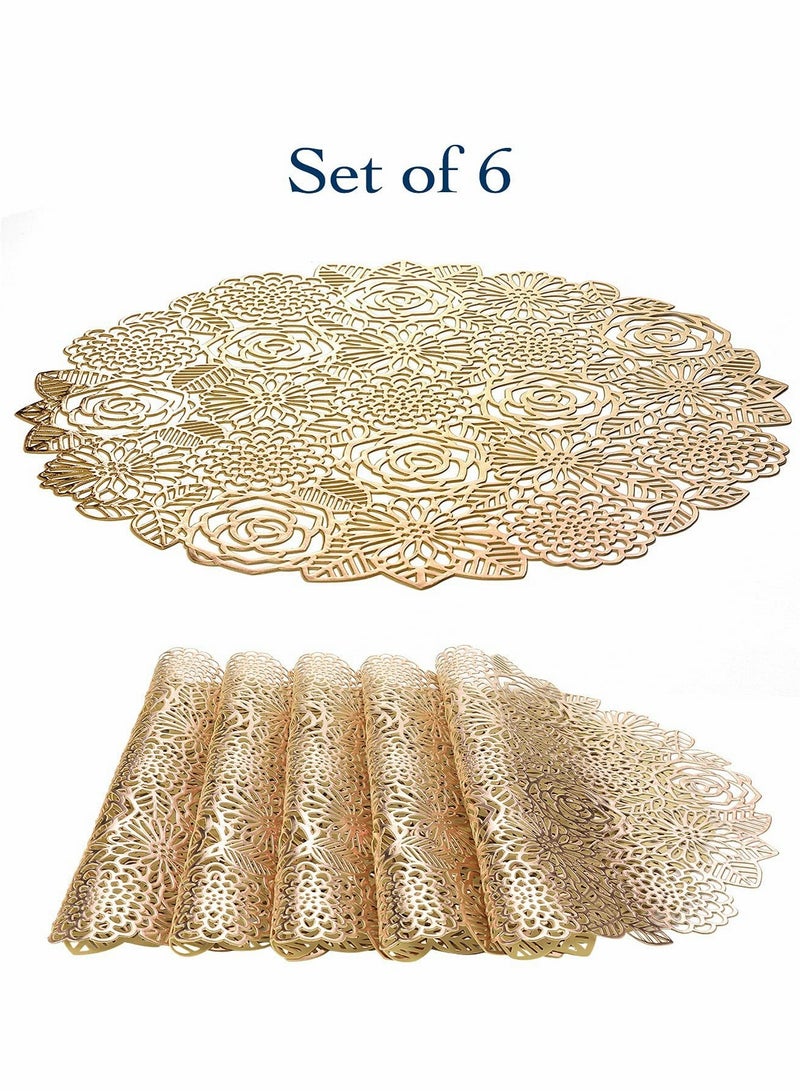 SYOSI Round Gold Placemats Set of 6 Elegant Fancy Charger for Dining Table Holiday Wedding Decorative Placemats Charger Table Setting Place Mats Kitchen Table Mats Round Vinyl Placemats for Table  - Image 2