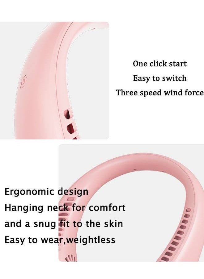 Generic Mute Hanging Neck Fan Head Mounted Sports Small Fan 3 Speeds Adjustment USB Powered Neck Fan for Outdoor Indoor Hands Free Bladeless Fan（Pink）  - Image 3