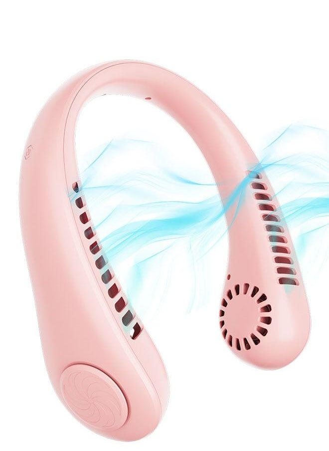 Generic Mute Hanging Neck Fan Head Mounted Sports Small Fan 3 Speeds Adjustment USB Powered Neck Fan for Outdoor Indoor Hands Free Bladeless Fan（Pink）  - Image 2