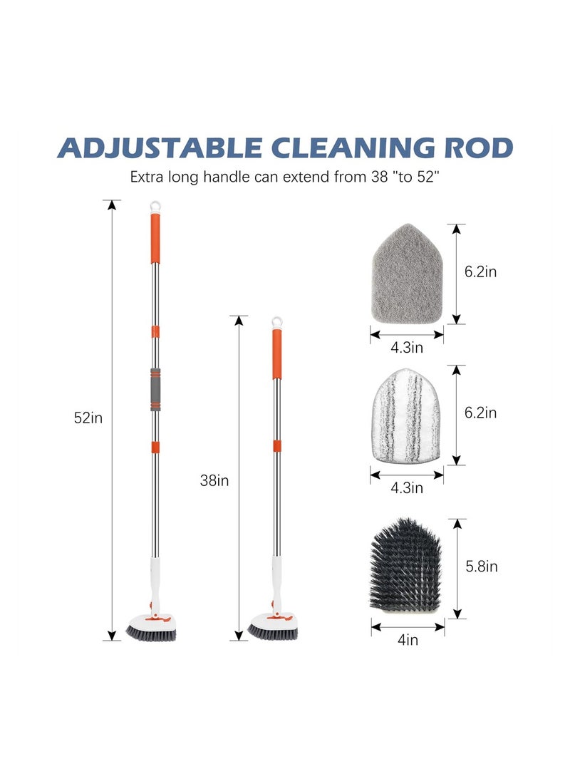 Excefore Floor Scrub Brush, 3-In-1 Tile Tub Scrubber with 52-inch Adjustable Long Handle Shower Cleaner Brush and 3 Detachable Replacement Brush Heads for Bathroom, Bathtub, Floor, Wall  - Image 2