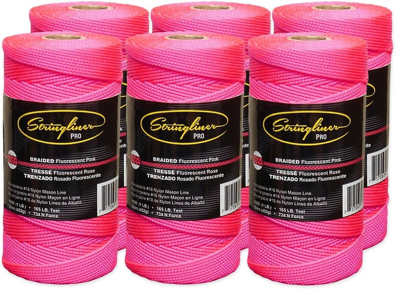 Stringliner Braided Mason Line Replacement Roll Contractor Pack 1,000' - Pink (6 Pack) - SL35762CPK, 1000' - Image 1