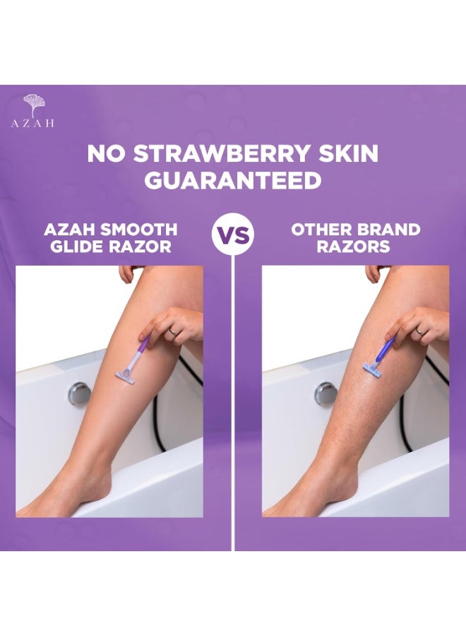 عزة شفرات حلاقة الجسم للاستخدام مرة واحدة من أزاه للنساء [عبوة من 3 شفرات] | جهاز إزالة الشعر للذراعين والإبطين والساقين ومنطقة البكيني | شفرة حلاقة سريعة وغير مؤلمة بمقبض مطاطي و3 شفرات دقيقة - Image 4