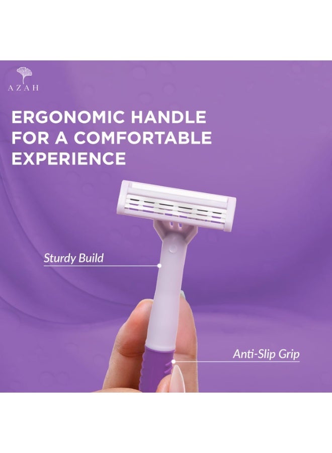 عزة شفرات حلاقة الجسم للاستخدام مرة واحدة من أزاه للنساء [عبوة من 3 شفرات] | جهاز إزالة الشعر للذراعين والإبطين والساقين ومنطقة البكيني | شفرة حلاقة سريعة وغير مؤلمة بمقبض مطاطي و3 شفرات دقيقة - Image 2