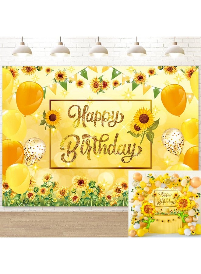 CINRAY Sunflower Happy Birthday Backdrop Sunflower Birthday Party Decorations 7X5Ft Yellow Sunflower Photography Background For Kids Women Men Birthday Party Banner Supplies - Image 1