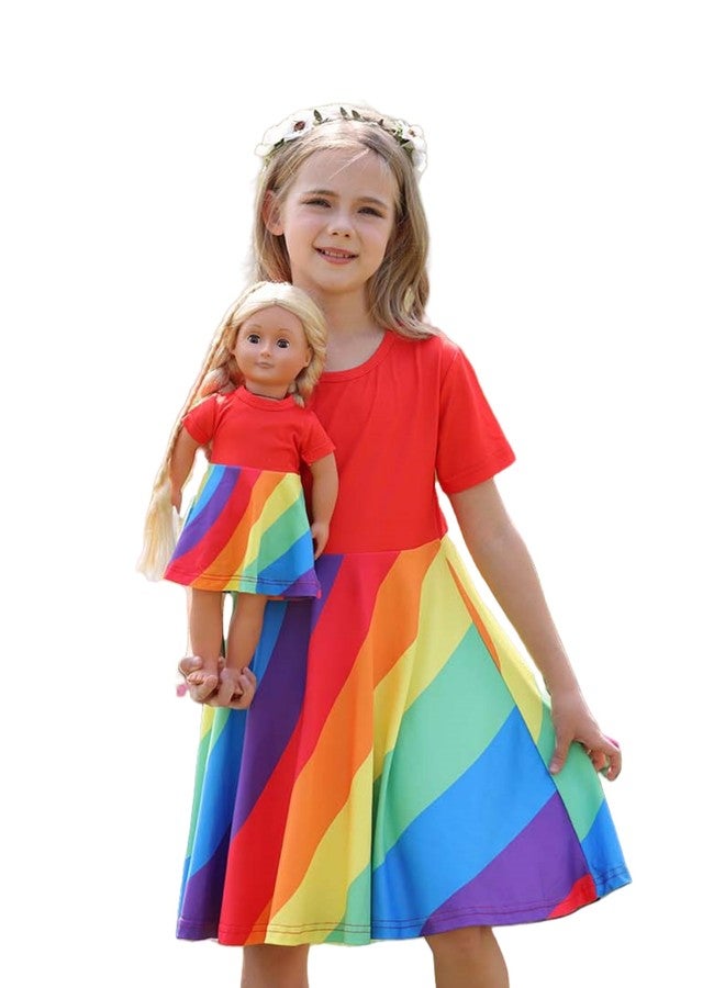 Bow Dream Girl Dresses and Matching Girl Doll AmericanClothes Accessories for Girls Dresses Set Rainbow Size 130 - Image 1