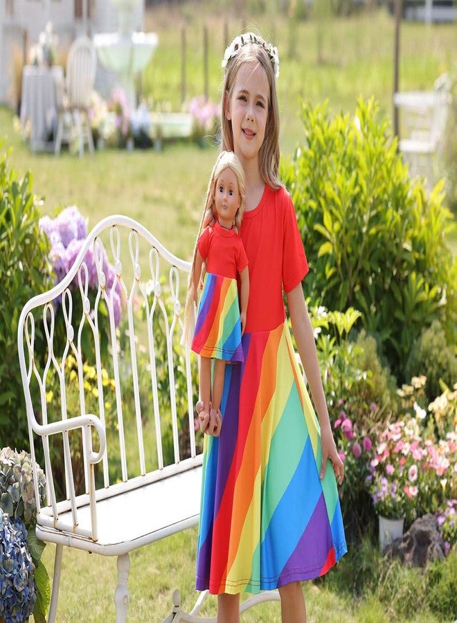 Bow Dream Girl Dresses and Matching Girl Doll AmericanClothes Accessories for Girls Dresses Set Rainbow Size 130 - Image 4