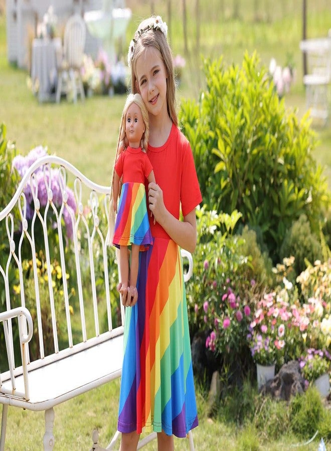Bow Dream Girl Dresses and Matching Girl Doll AmericanClothes Accessories for Girls Dresses Set Rainbow Size 130 - Image 5