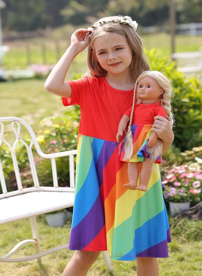Bow Dream Girl Dresses and Matching Girl Doll AmericanClothes Accessories for Girls Dresses Set Rainbow Size 130 - Image 3