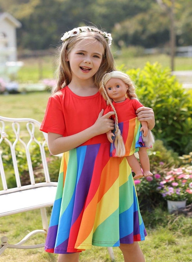 Bow Dream Girl Dresses and Matching Girl Doll AmericanClothes Accessories for Girls Dresses Set Rainbow Size 130 - Image 2