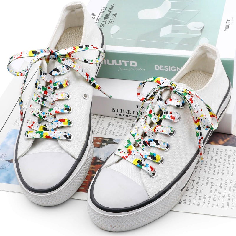 DANHUA Colored Printed Flat Shoelaces: 2 Pair Colorful Splash-ink Patterned Shoe Laces for Sneakers 63 inch - Image 4