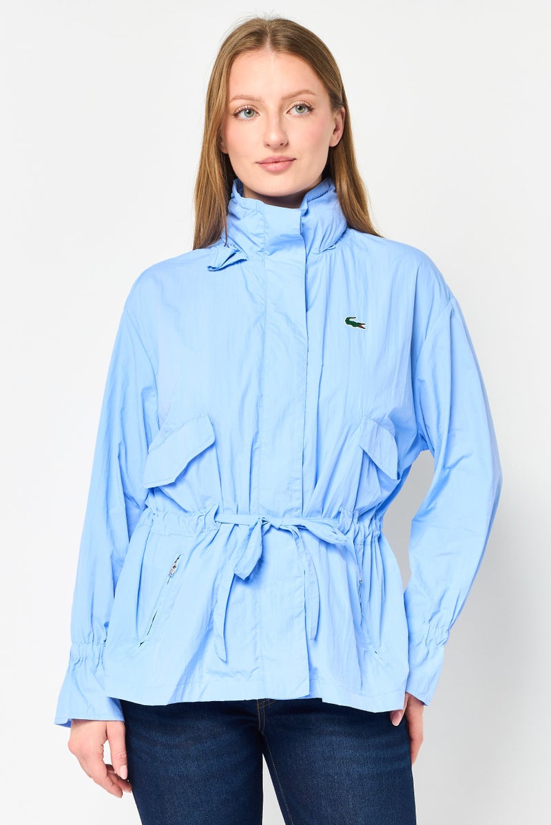 LACOSTE Women Brand Logo Windbreaker Jacket, Dark Pastel Blue - Image 1