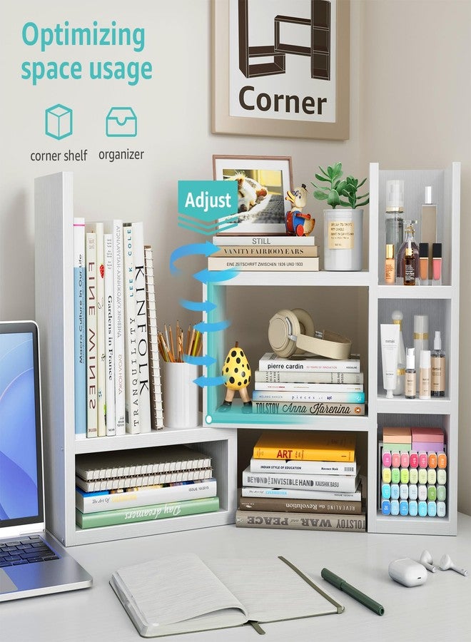 NUTIKAS Desk Shelves Desktop Orgnizer Shlef - White Office Organization for Top of Desk Organizers and Accessories Corner Bookshelf Table Top Shelving Small Hutch Decorations for Women Office - Image 4