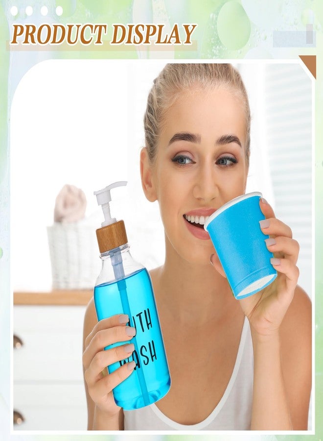 Beeveer 2 Sets Mouthwash Dispenser for Bathroom 17 Oz Refillable Mouth Wash Pump Bottle Paper Cup Holder with Bamboo Lid and Tray Clear Mouthwash Container for Bathroom Vanity Kitchen Sink - Image 5