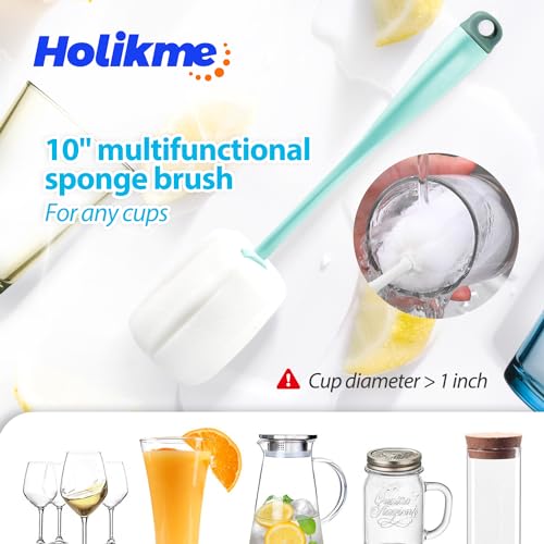 Holikme Bottle Brush Tube Cleaning Lab Set with Long Handle, Cup Cleaner for Washing Narrow Neck Beer Wine Decanter Pipes Lids Sinks Cap Covers, Azul - Image 4