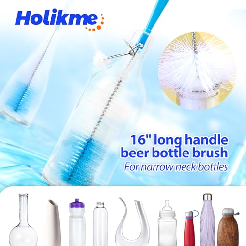 Holikme Bottle Brush Tube Cleaning Lab Set with Long Handle, Cup Cleaner for Washing Narrow Neck Beer Wine Decanter Pipes Lids Sinks Cap Covers, Azul - Image 3