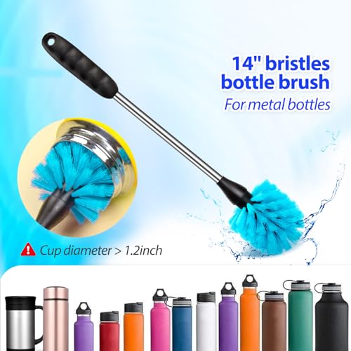 Holikme Bottle Brush Tube Cleaning Lab Set with Long Handle, Cup Cleaner for Washing Narrow Neck Beer Wine Decanter Pipes Lids Sinks Cap Covers, Azul - Image 2