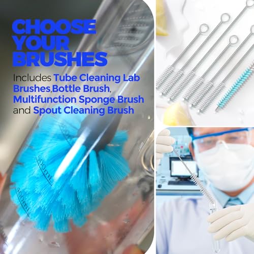 Holikme Bottle Brush Tube Cleaning Lab Set with Long Handle, Cup Cleaner for Washing Narrow Neck Beer Wine Decanter Pipes Lids Sinks Cap Covers, Azul - Image 5