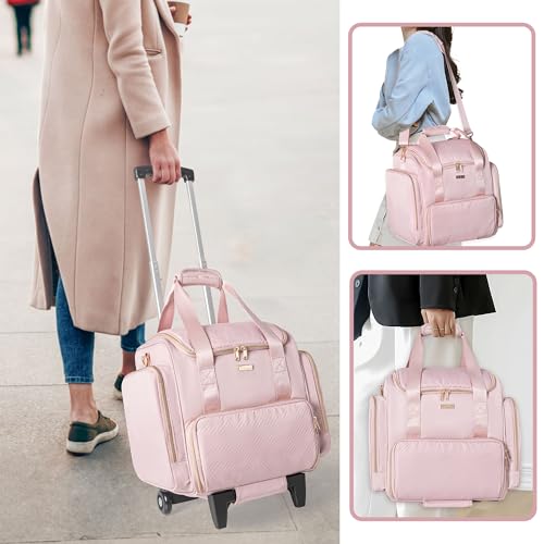 Prokva Rolling Makeup Case with 4 Removable Bags, Professional Makeup Train Case with Wheels, Makeup Artist Travel Bag with Brushes Storage Section, Pink (Patent Design) - Image 4