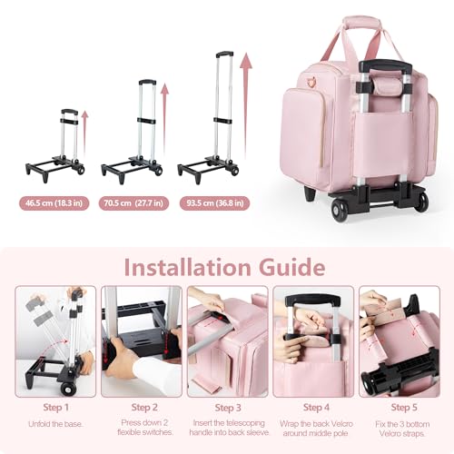 Prokva Rolling Makeup Case with 4 Removable Bags, Professional Makeup Train Case with Wheels, Makeup Artist Travel Bag with Brushes Storage Section, Pink (Patent Design) - Image 5