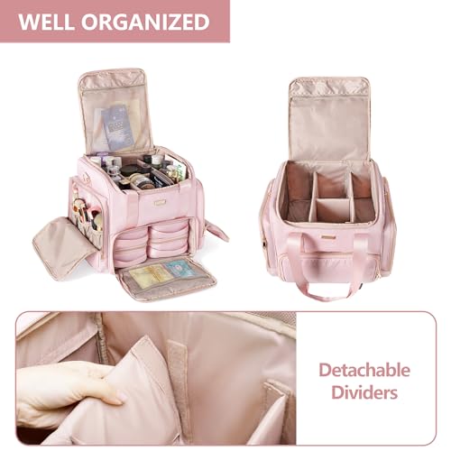 Prokva Rolling Makeup Case with 4 Removable Bags, Professional Makeup Train Case with Wheels, Makeup Artist Travel Bag with Brushes Storage Section, Pink (Patent Design) - Image 3