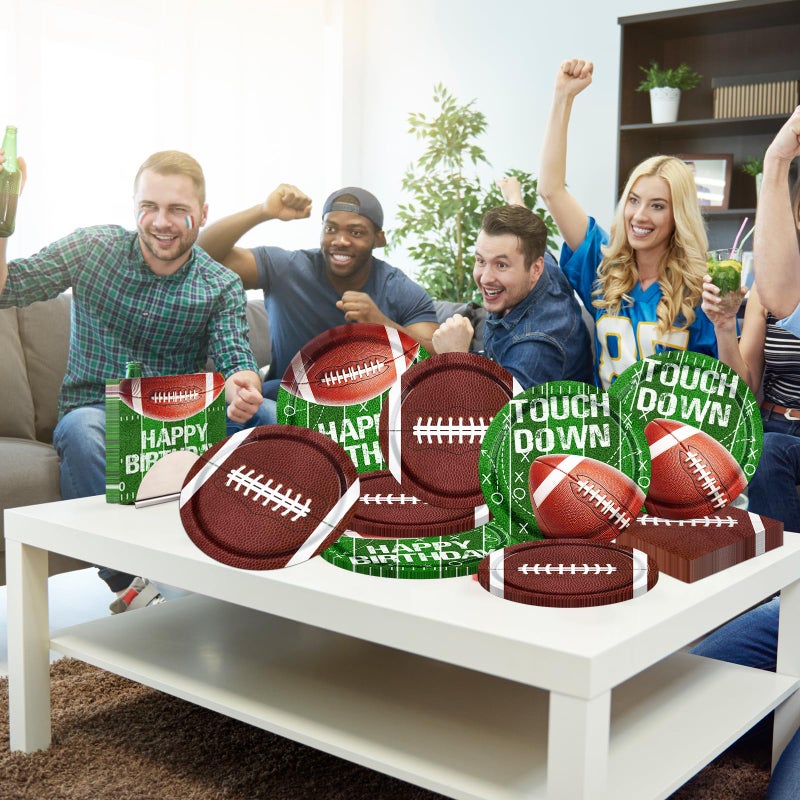 Dydamud Football Party Supplies Paper Plates and Napkins for Football Birthday Party Football Gameday Tailgate Party, Football Theme Party Decoration, Serve 25 - Image 2